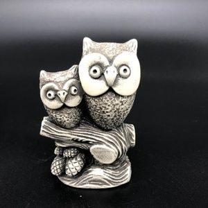 Owl Pottery Mammy and Baby Owl on Tree branch